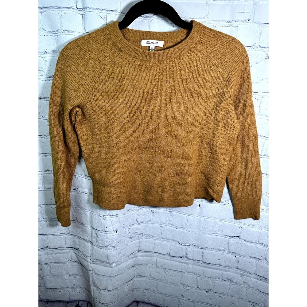 Madewell Womens XS Mustard Yellow Wool Alpaca Blend Raglan Crewneck Sweater